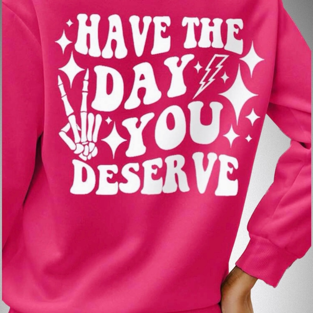 🩷NEW✨ Slogan Graphic Drop Shoulder Sweatshirt in Hot Pink - Picture 1 of 5